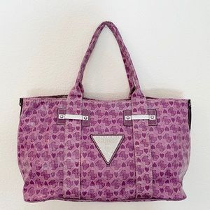 Guess Faux Leather Purple Heart Tote Bag